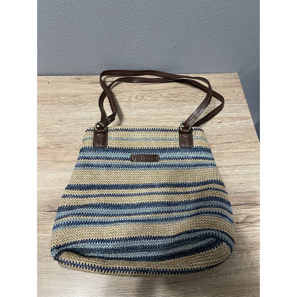 Rosetti Women's Woven Shoulder Tan and Blue Beach Tote Bag